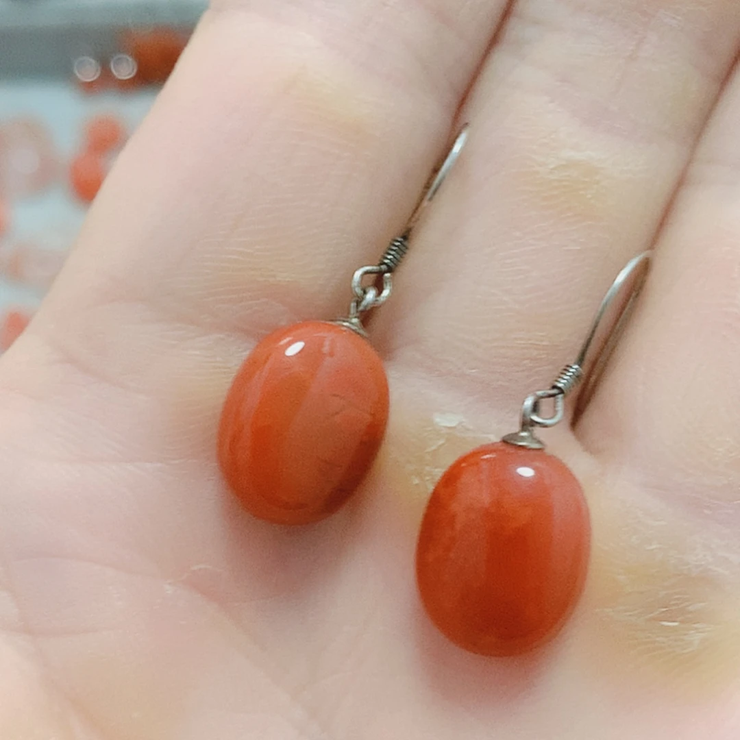南红玛瑙银S925镶嵌耳坠
