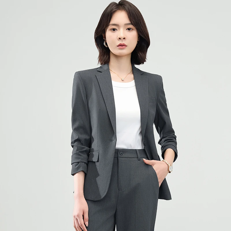 黑色正装西服套装女士春秋职业小个子面试穿搭高级感西装外套工装