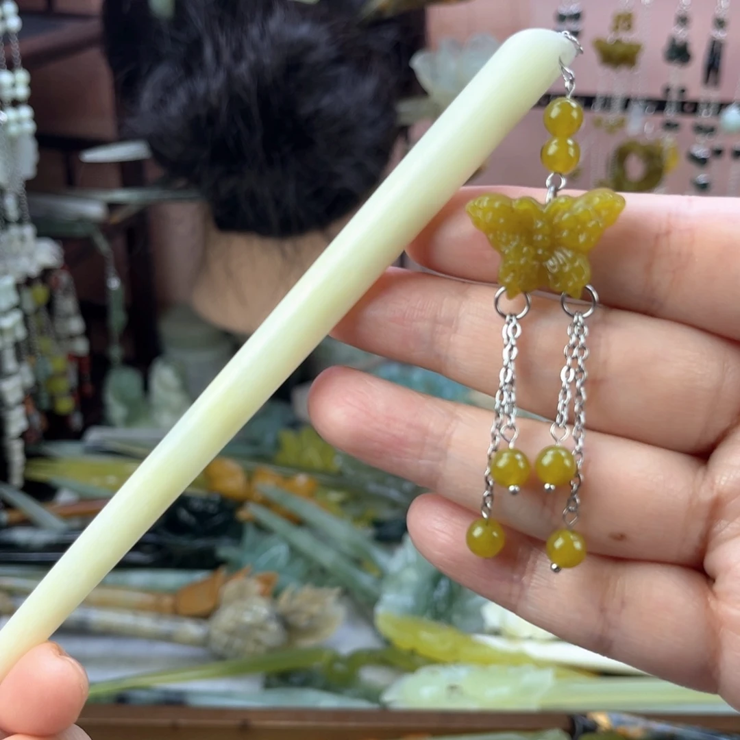 岫玉未镶嵌发饰长度16厘米左右