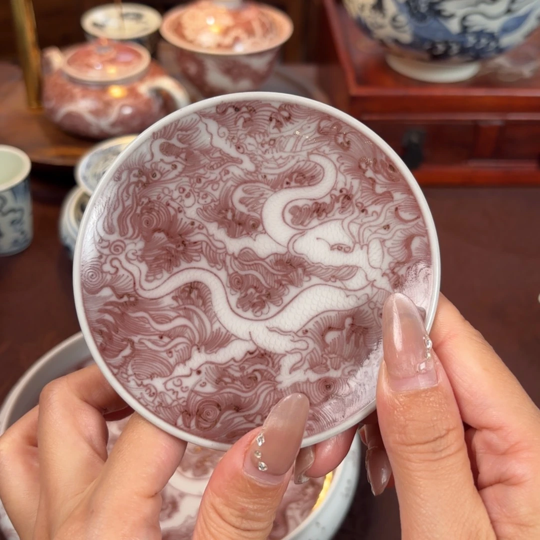 釉里红白龙盖置博陵造物