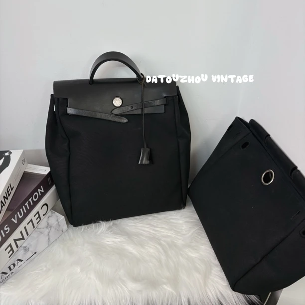 95新 Hermes/爱马仕 黑色herbag双肩包li