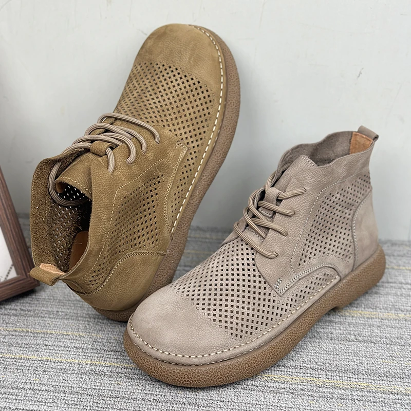 镂空中帮马丁靴男2025夏季新款复古头层牛皮打孔透气真皮高帮皮鞋