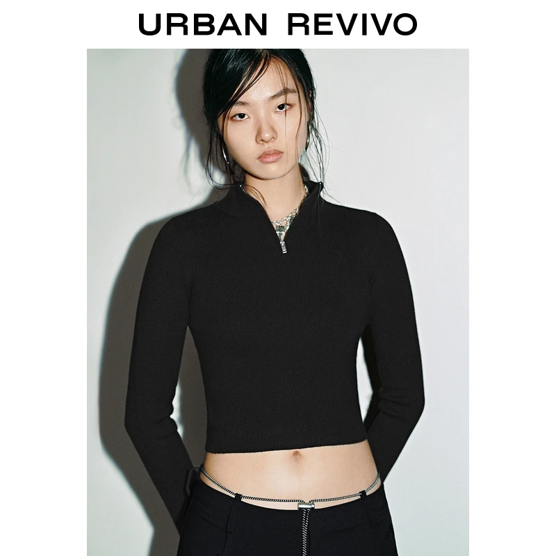 千禧派对UR2025秋季新款女装休闲竖纹肌理拉链针织衫UYV950068+
