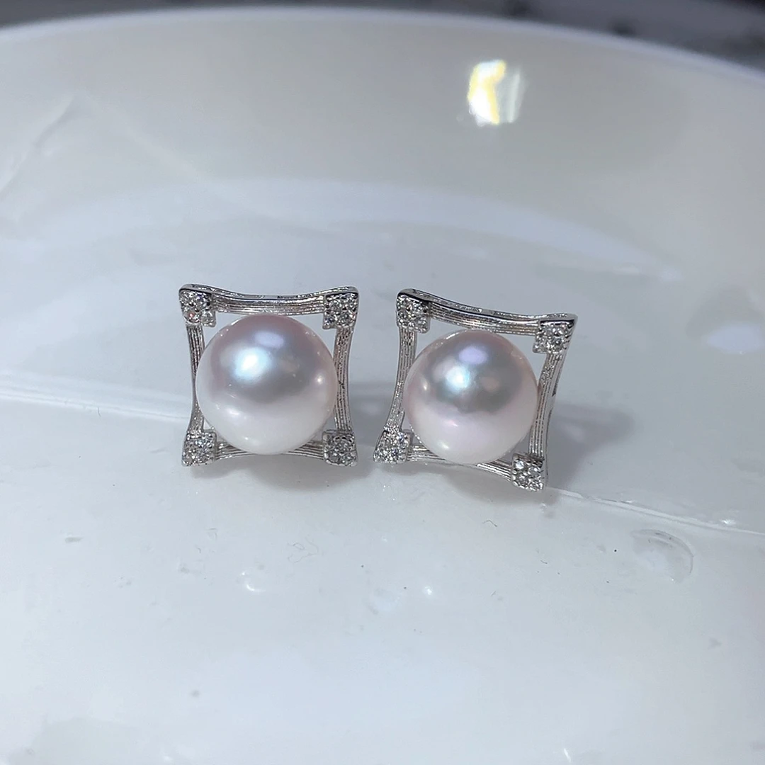 银S925镶嵌海水珍珠耳饰