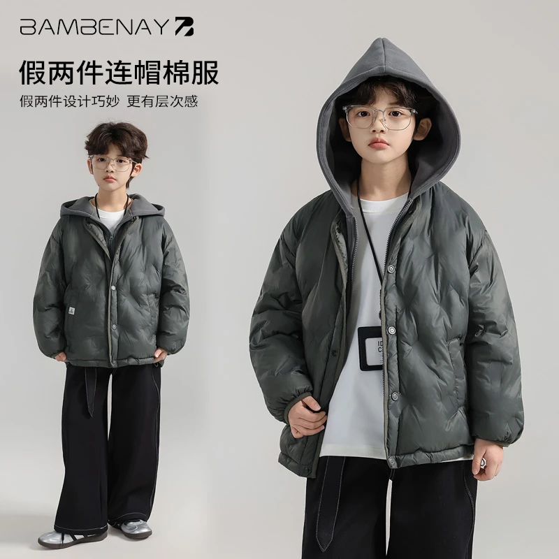 班贝纳【假两件连帽棉服】男童保暖棉袄保暖加厚冬款中大儿童G6635