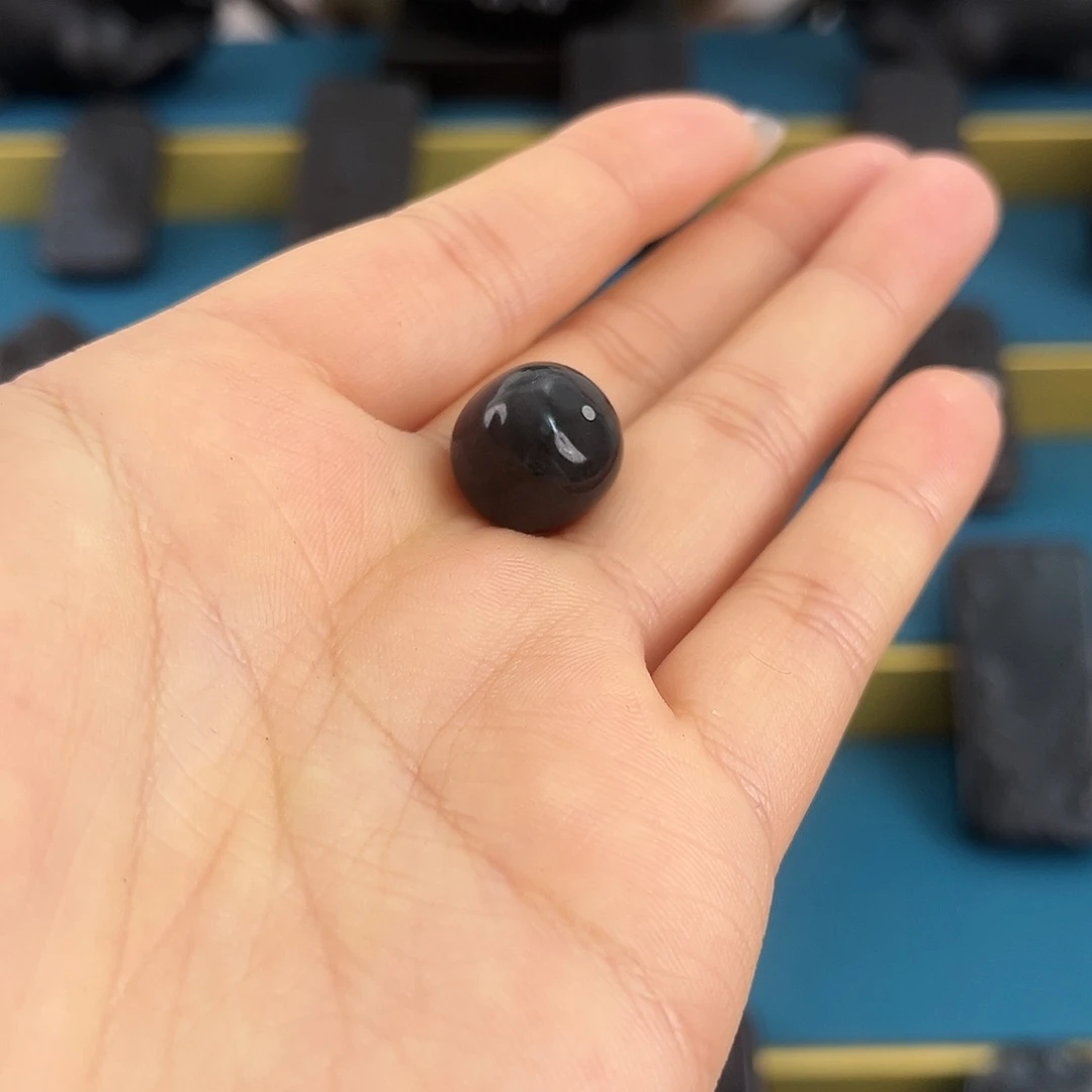 和田玉（墨玉）14mm老型珠单珠未镶嵌