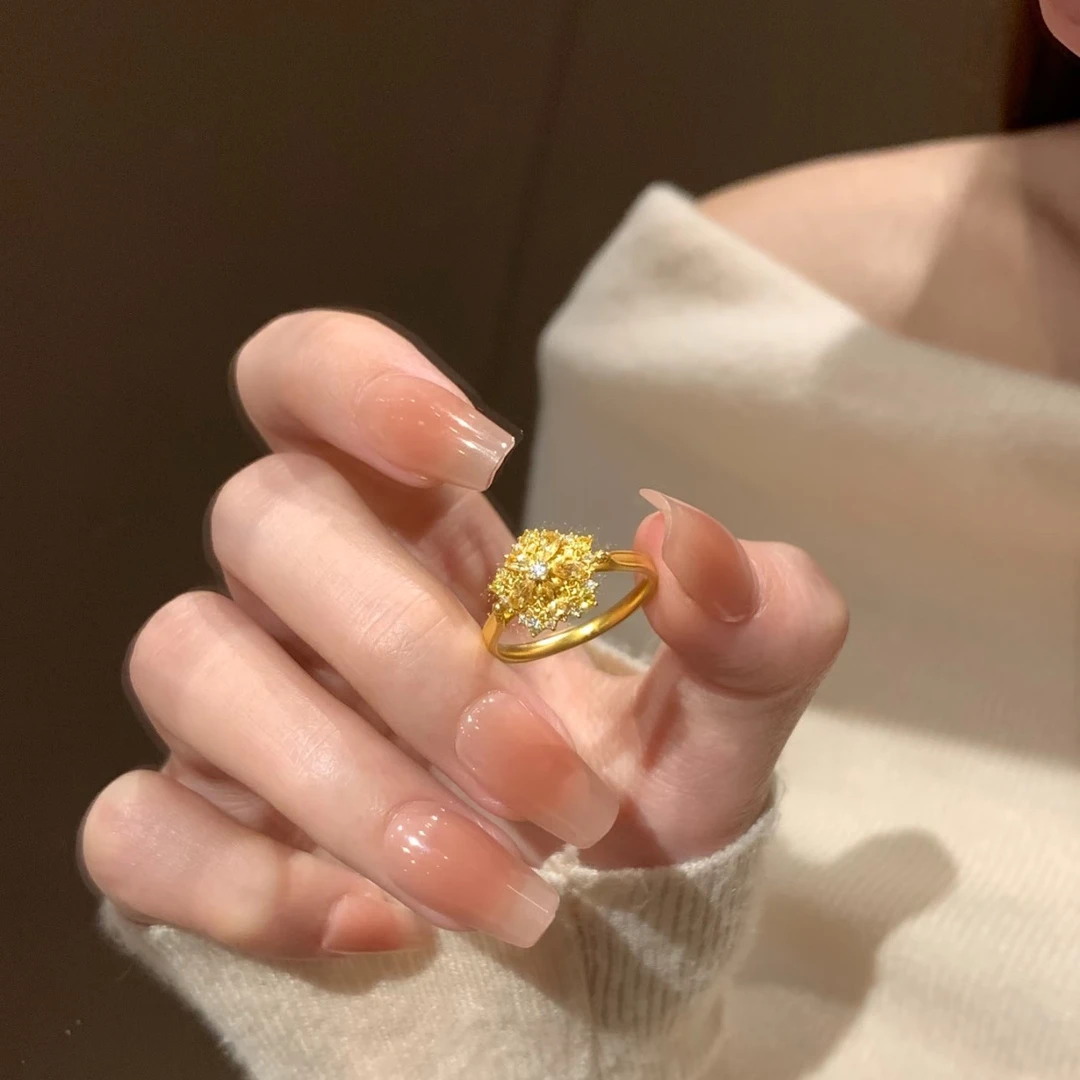 铜合金戒指 爆款超闪光雪花片镀真金戒指食指戒精致百搭指环活口