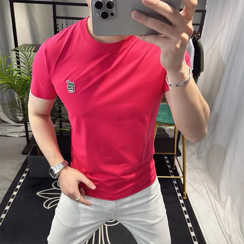 夏季韩版上衣短袖精致韩风ins中高领T恤男士ol圆领潮流时尚