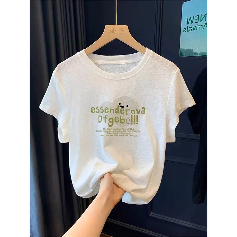 女装优质雪花棉圆领正肩短袖t恤2025夏季可外穿时尚显瘦白色上衣