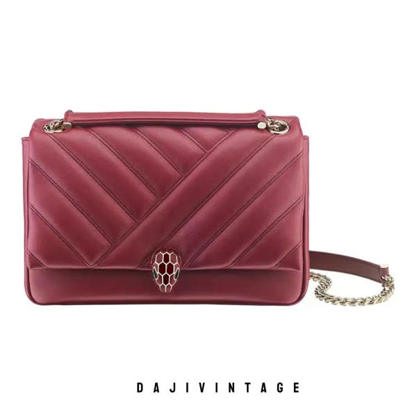 大吉中古/Bvlgari宝格丽酒红色蛇头方胖单肩包