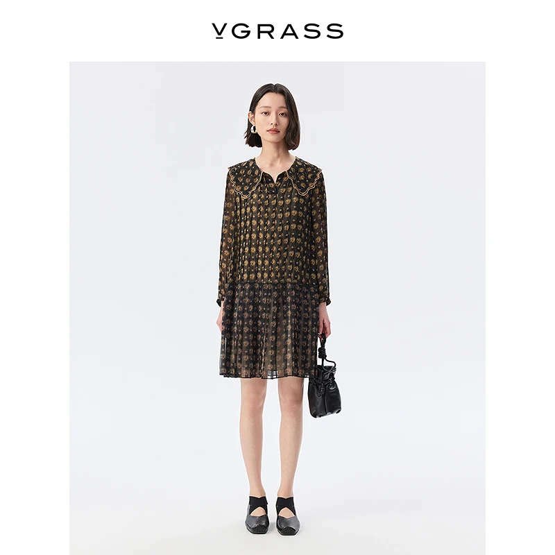 VGRASS金币龙花型玛丽官连衣裙春季新款彼得潘领裙子VSL2P10980