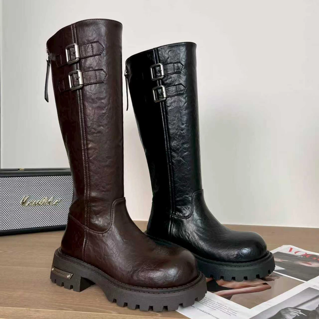 糖糖 | 手抓纹高靴 | 2025新款韩版厚底小个子增高长靴;EQX21120