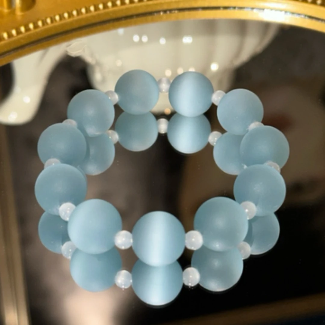 非金属玻璃手链 磨砂白色琉璃手串手工diy夏天糖果色百搭小众串珠