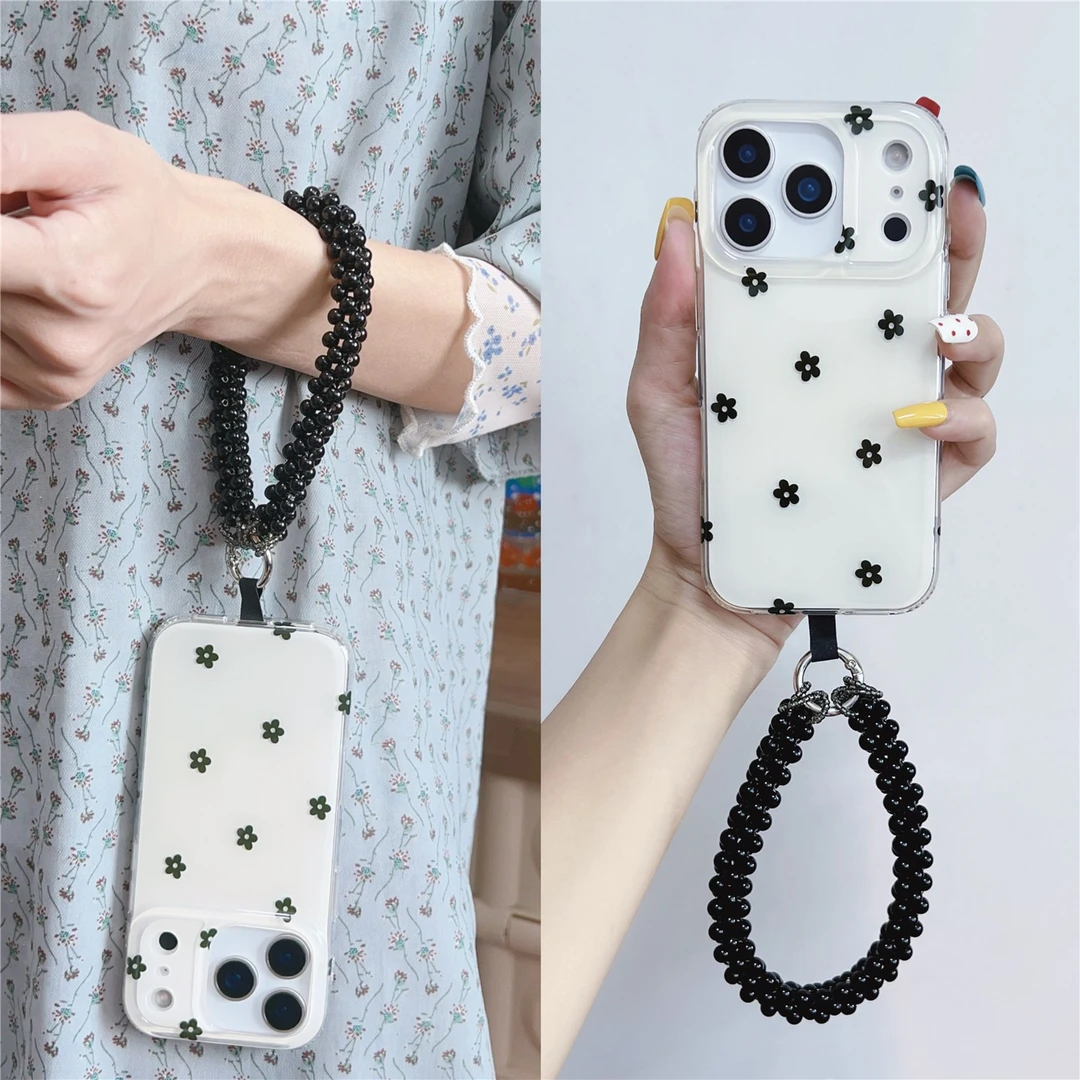 韩系ins手拎黑色碎花适用苹果17promax/iphone16pro手机壳15/14女