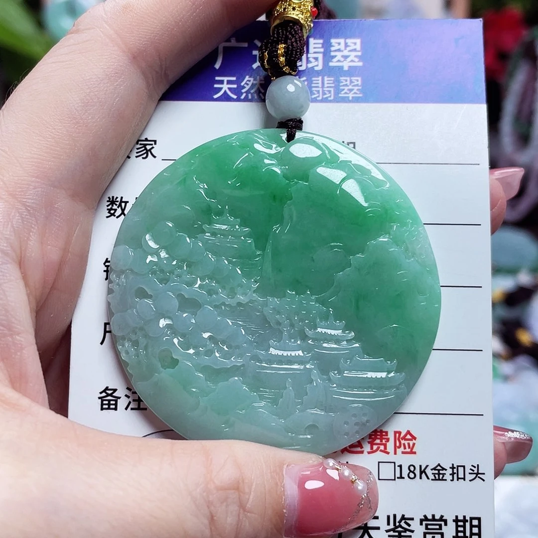 翡翠未镶嵌颈饰山水牌12
