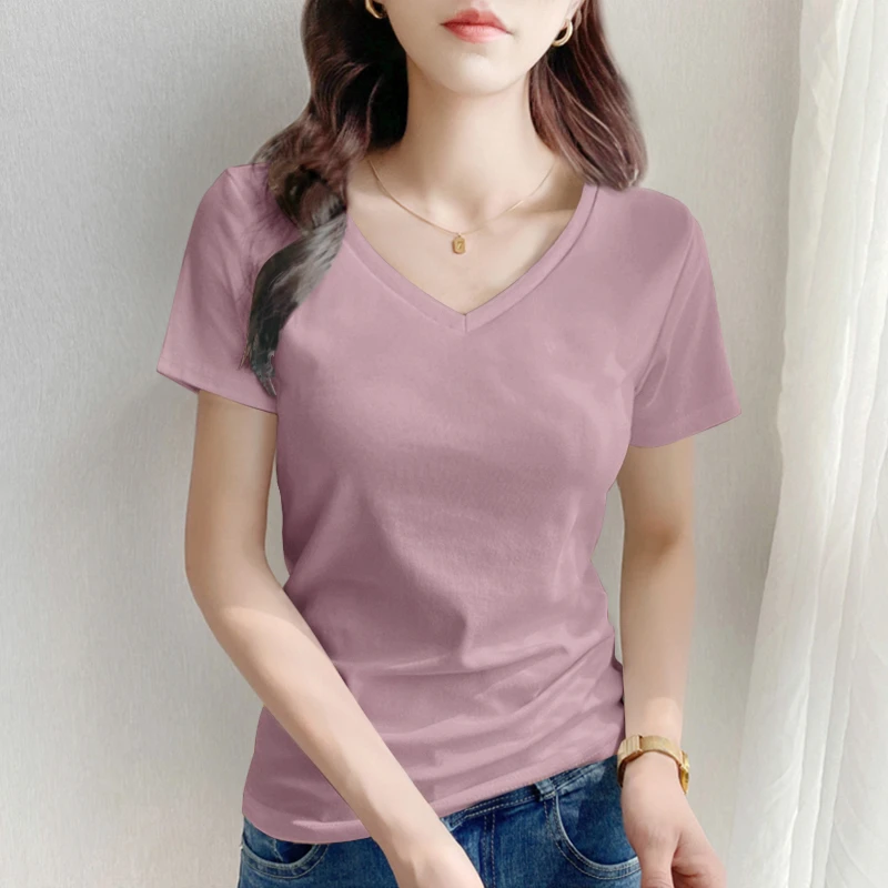 打底衫女款爆款2025新款轻奢百搭宽松v领大码莫代尔短袖t恤女ins