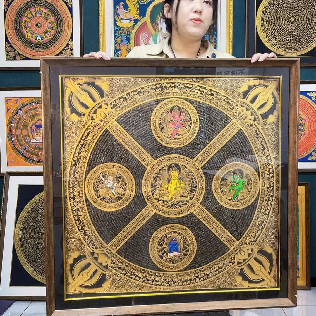 装裱画手绘唐卡五路财带框