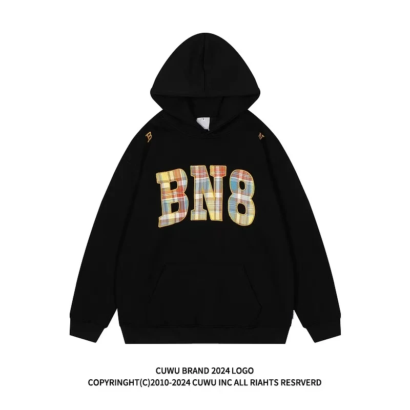 A22-3黑色“BN8格纹字母”长袖连帽卫衣（190）