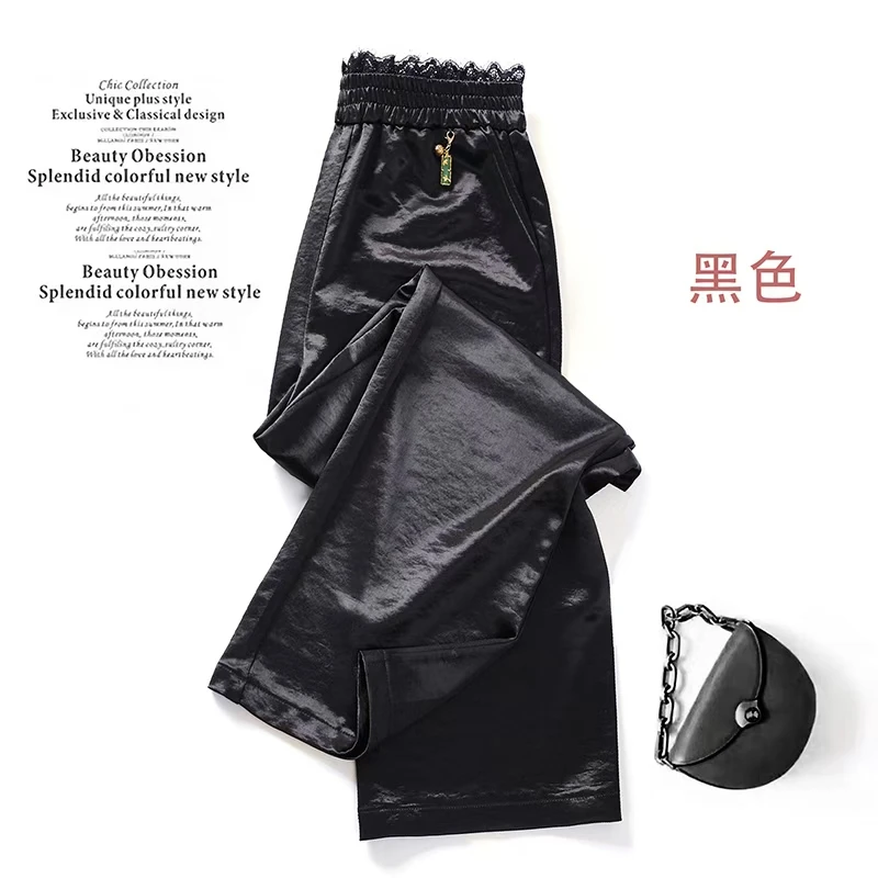 2025夏季新款蕾丝腰头时尚中式国风女直筒裤休闲裤子时尚女裤子