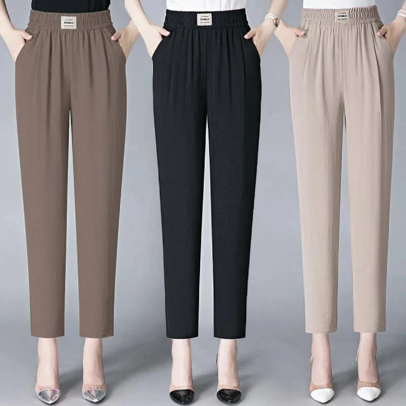 冰丝裤子女夏季薄款高腰宽松垂感九分妈妈哈伦裤直筒休闲裤凉凉裤