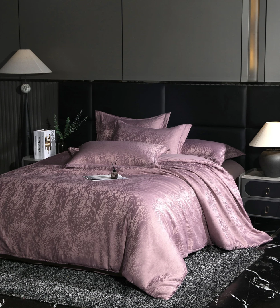 秋冬新款柔赛丝高精密贡缎提花四件套轻奢简约纯色设计师款套件