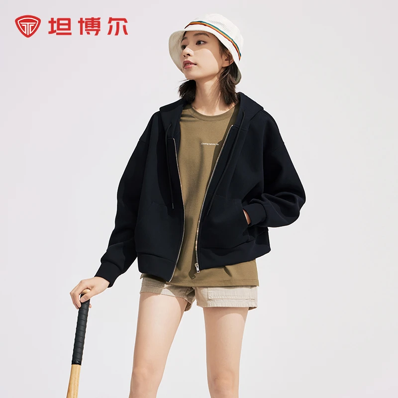 坦博尔短款宽松休闲卫衣女春秋运动百搭开衫外套60502