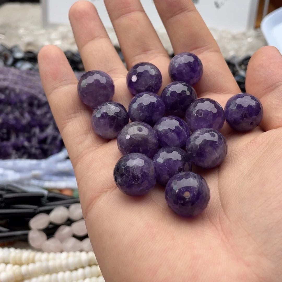 未镶嵌玛瑙/玉髓珠宝半成品三个装卡15mm乌拉圭紫水切面珠