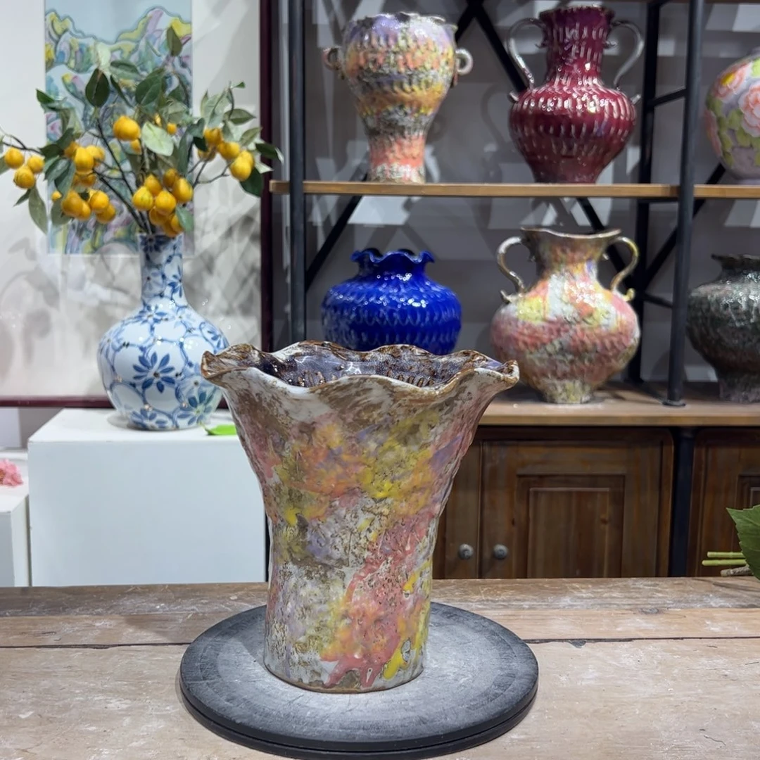 摆件陶瓷花瓶高17口7瑕疵