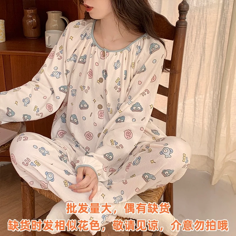 【P01-P50】秋季长袖睡衣女皱布舒适长裤韩版休闲卡通家居服套装