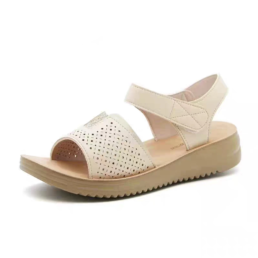 凉鞋夏季新款中跟平底魔术贴妈妈休闲露趾舒适凉鞋1452A