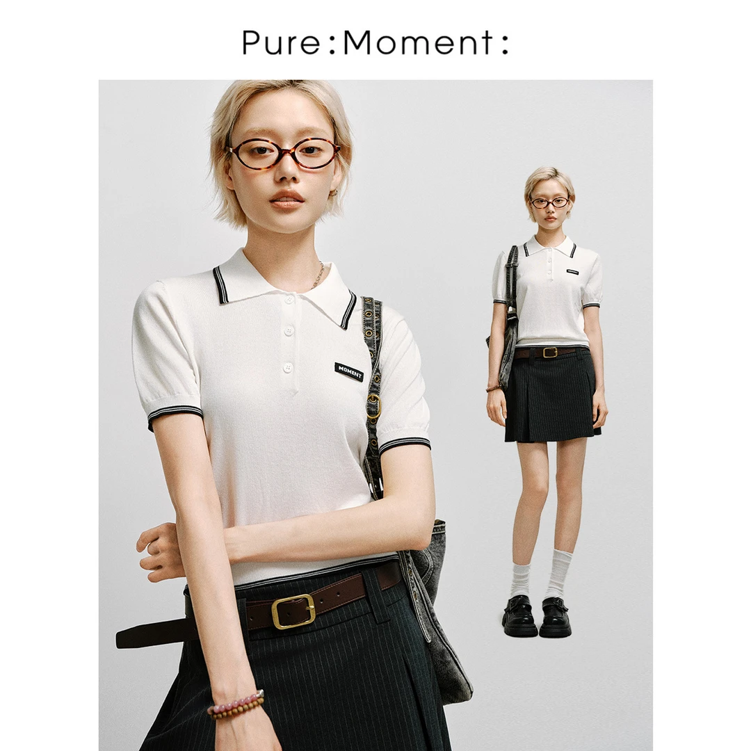 小麦檬Pure:Moment:25夏季新款经典白色百搭针织衫4G5230841