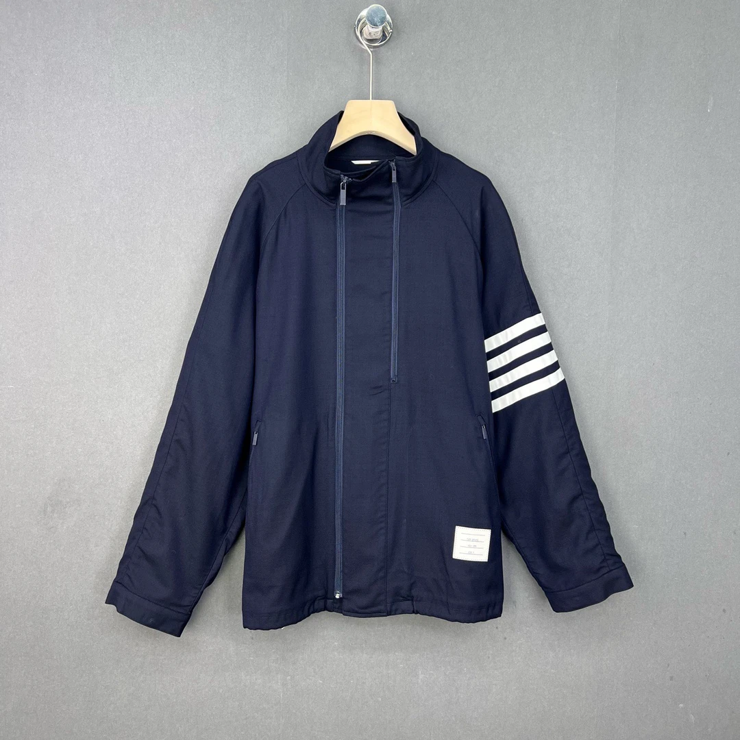 99新 THOMBROWNE 3码/深蓝色白四杠双拉链夹克/13286676
