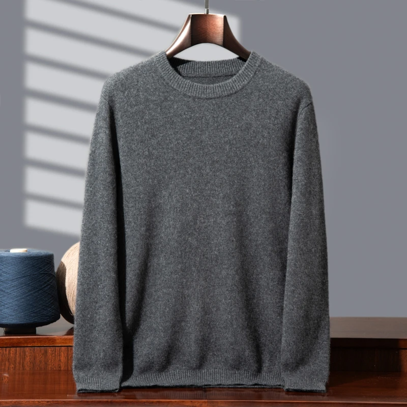 100%纯山羊绒针织套头宽松男士圆领羊绒套衫