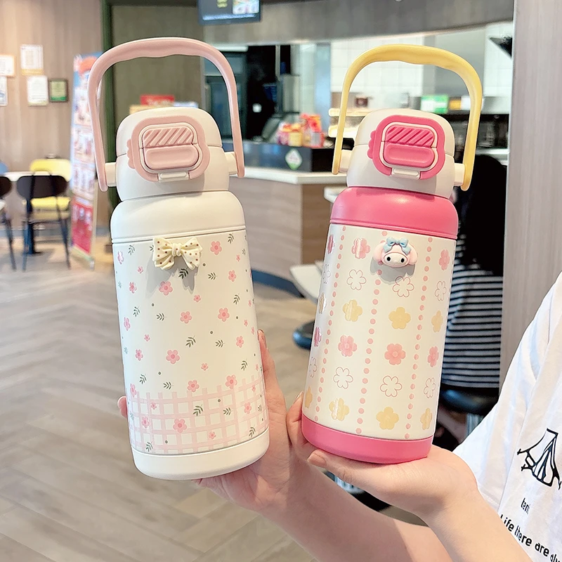 大容量保温杯女学生吸管杯高颜值2025新款户外便携简约手提双饮杯