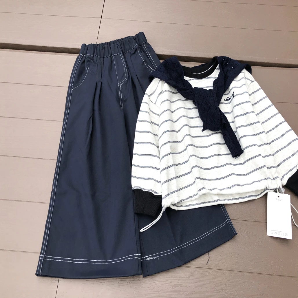 2025秋季新款韩系女大童百搭设计感棉质披肩卫衣棉布质感长裤