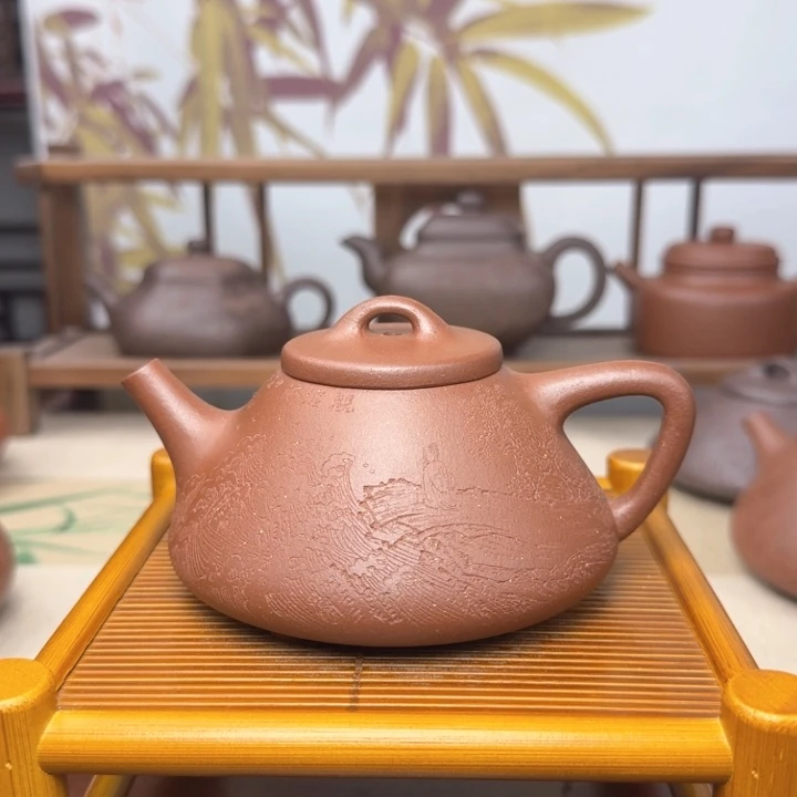 紫砂茶壶羊角山子冶刻观沧海