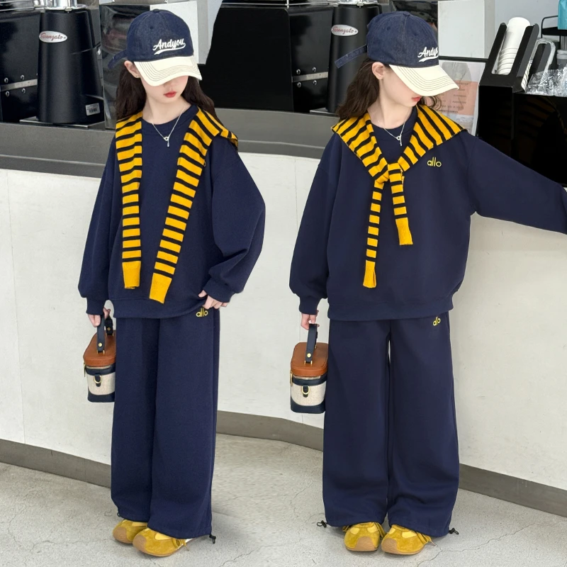 2025女童秋季刺绣套装6-12岁中大童宽松洋气学生韩版长袖休闲气质