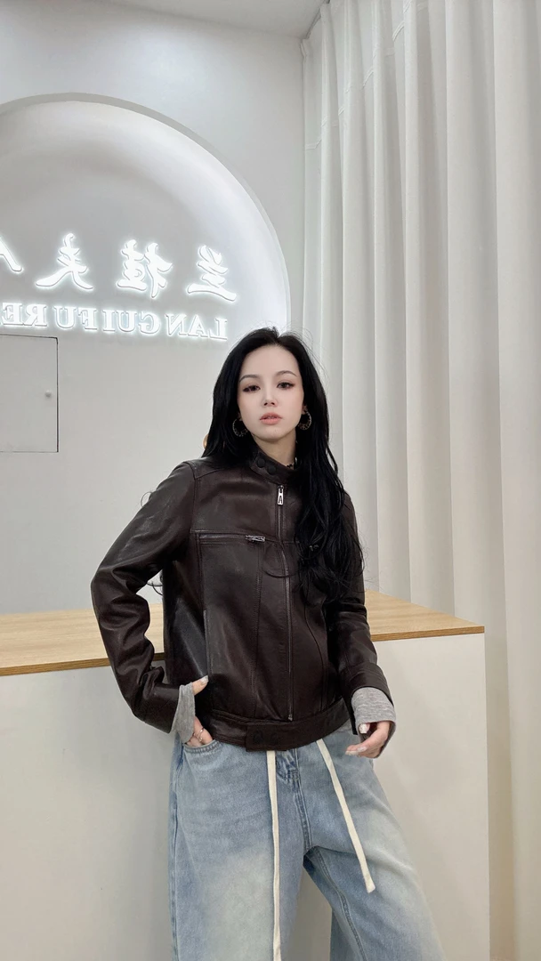 真皮头层油蜡绵羊皮女士立领外套时尚休闲百搭潮流皮衣修身春秋