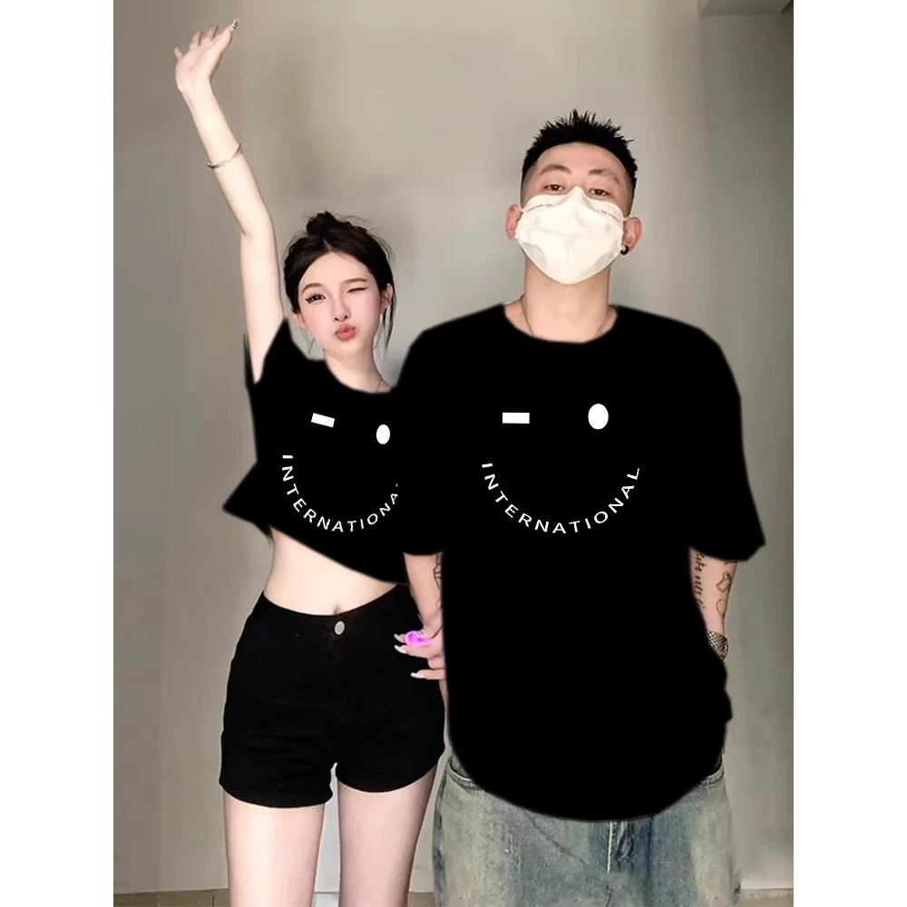 特别的情侣装短袖T恤夏季2025新款roora高级感纯棉上衣一长一短潮
