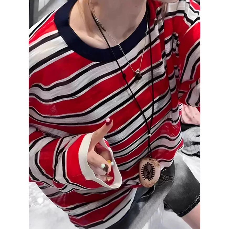 美式设计感冰丝长袖防晒T恤罩衫女夏季慵懒风薄纱休闲针织上衣潮