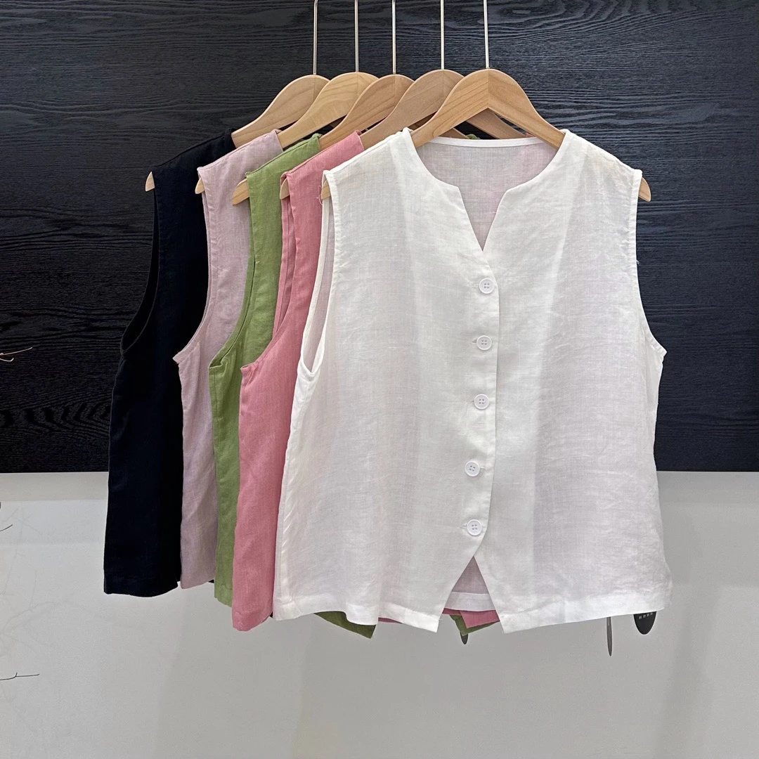 2025亚麻春夏新款马甲马夹女宽松休闲上衣背心