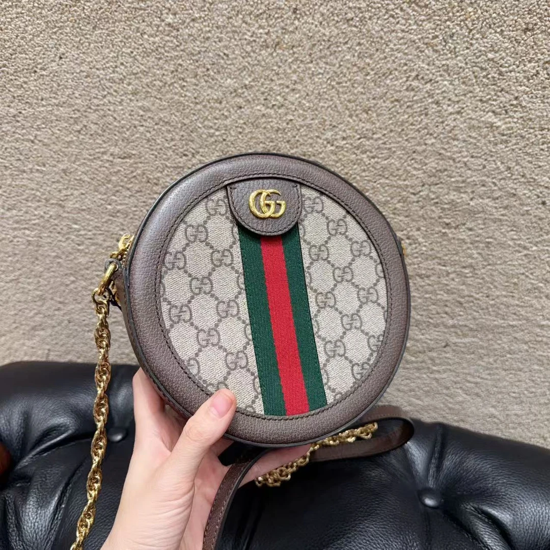 99新 GUCCI/古驰 Ophidia经典老花圆饼链条单肩斜