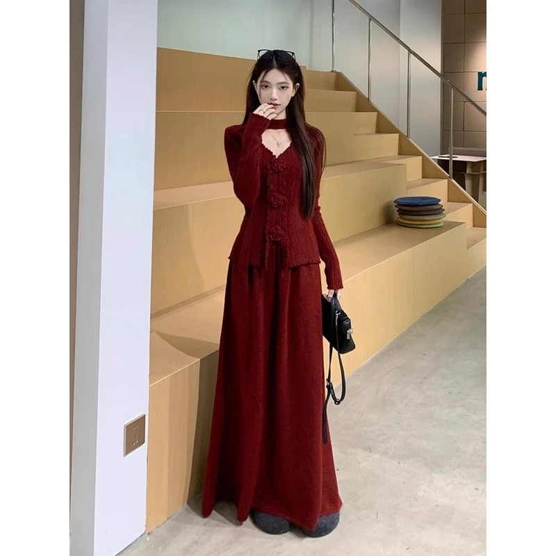 两件套新款单件复古时尚立体花朵针织衫针织夏镂莫汉灰色女装套