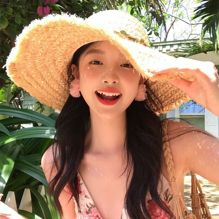 法式草帽女夏季2025新款海边帽子沙滩夏天蕾丝草编遮阳防晒太阳帽