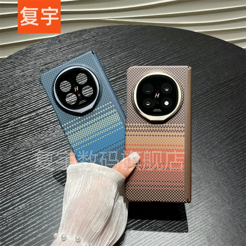 适用oppofindn5手机壳折叠屏凯夫拉碳纤维纹磁吸支架全包带中轴