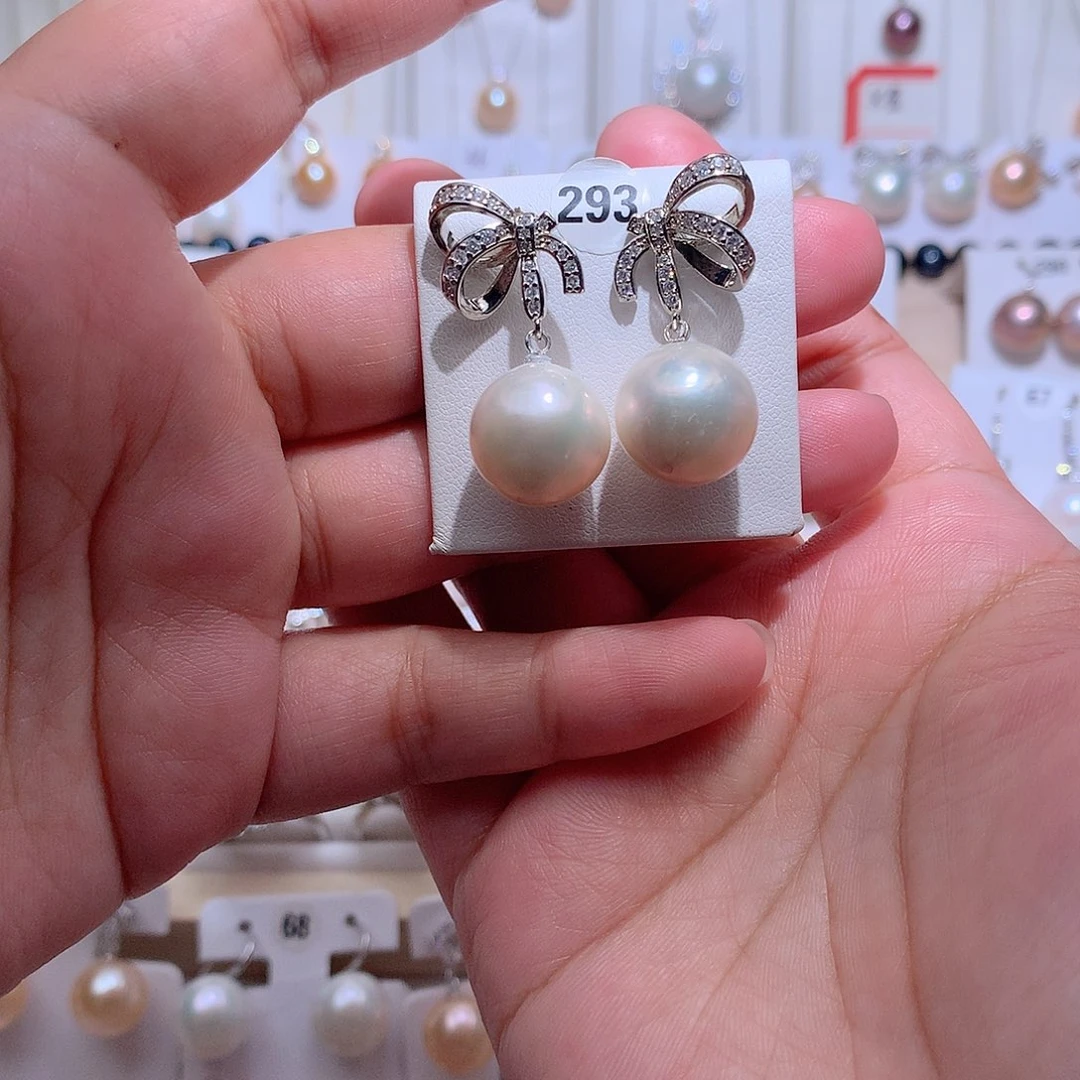 淡水珍珠银S925镶嵌耳饰CC有瑕疵13.8mm