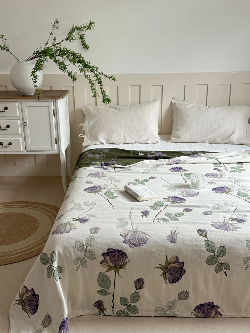 N-L日本品牌原浆棉纱床盖200*230毛巾被沙发巾夏凉被毯子玫瑰春秋