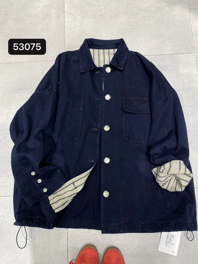 TY53075薄款POLO领牛仔衣春季口袋春秋上衣复古纯色蓝色短外套