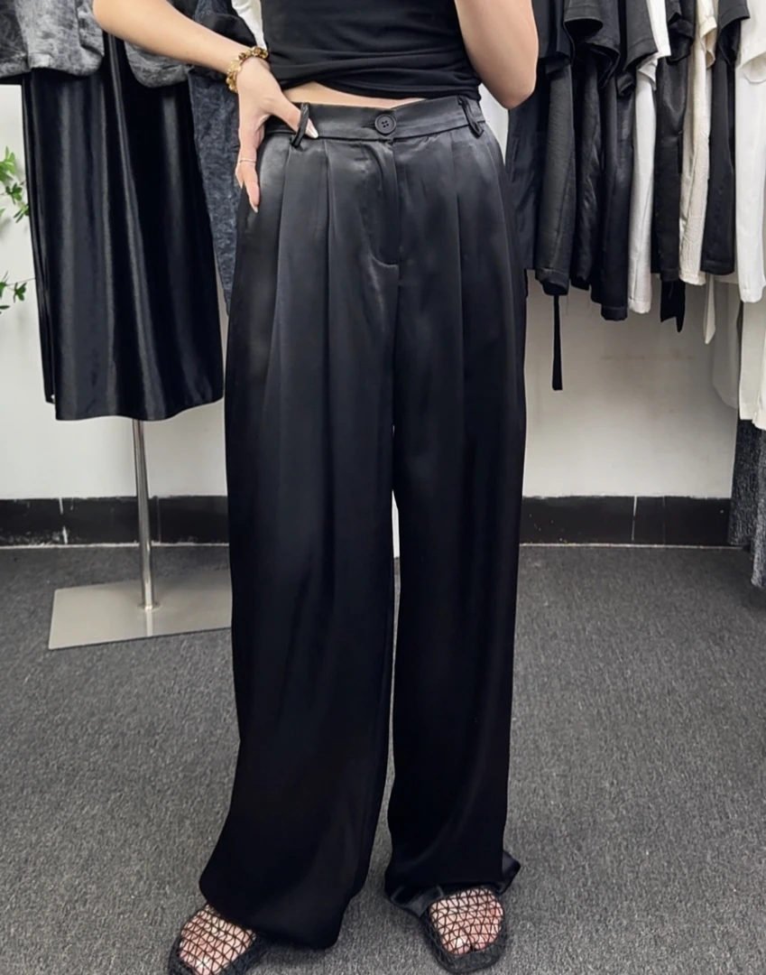［大囍·studlo］冰丝醋酸缎面阔腿裤夏季薄款休闲直筒裤子百搭