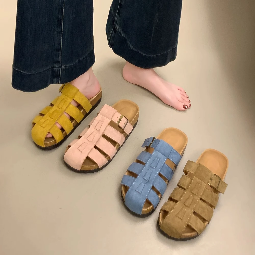 厚底编织包头拖鞋女夏季外穿新款镂空勃肯猪笼凉拖鞋子懒人一脚蹬